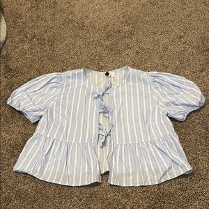 Blue Striped front tie top